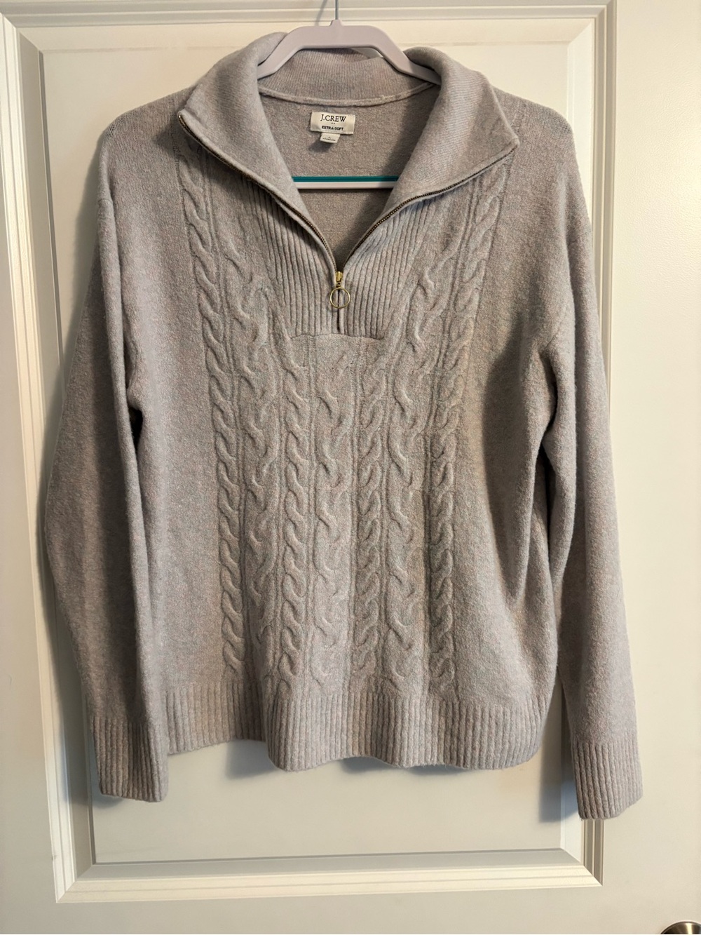 J. Crew Women's Light Gray Cable-Knit Half-Zip Turtleneck Sweater